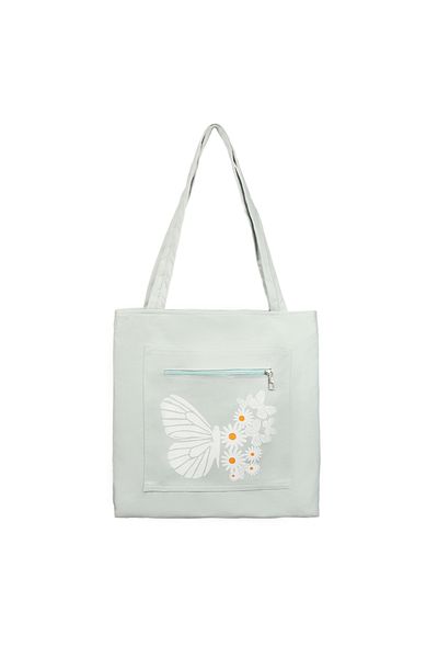 Toz Vintage Butterfly and Daisy Patterned Zippered Cloth Shoulder Bag