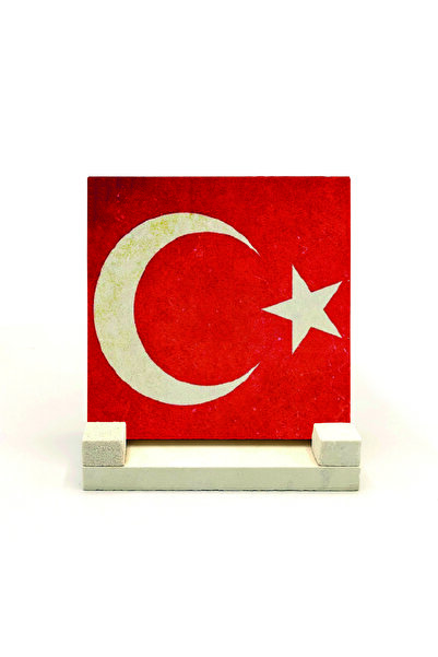 Sadrazam Türkiye Bayrağı Baskılı Doğaltaş Masaüstlük Organizer 10x10 Krt-98