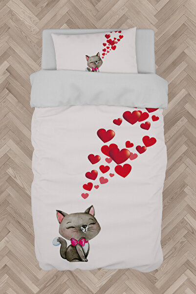 Generic Brand BABY AND KIDS ROOM Cat and Heart Patterned Duvet Cover Set