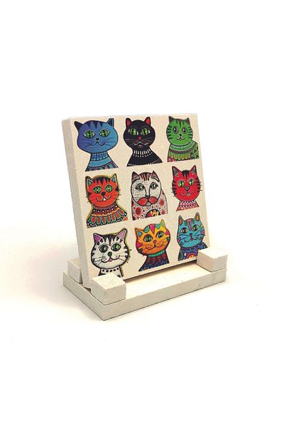 Sadrazam Επιτραπέζια Φυσική Πέτρα - Cats Printed (10x10 KRG-166)