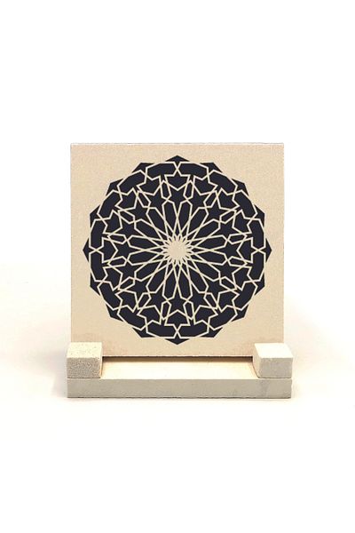 Sadrazam Suport de birou din piatră naturală imprimat cu model Rumi rotund 10x10 Kd-90