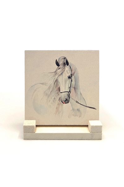 Sadrazam Horse Printed Natural Stone Desktop (10X10 Krg-155)