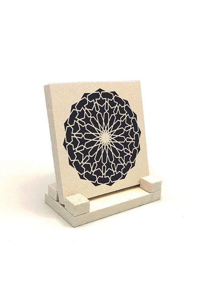 Sadrazam Suport de birou din piatră naturală imprimat cu model Rumi rotund 10x10 Kd-90