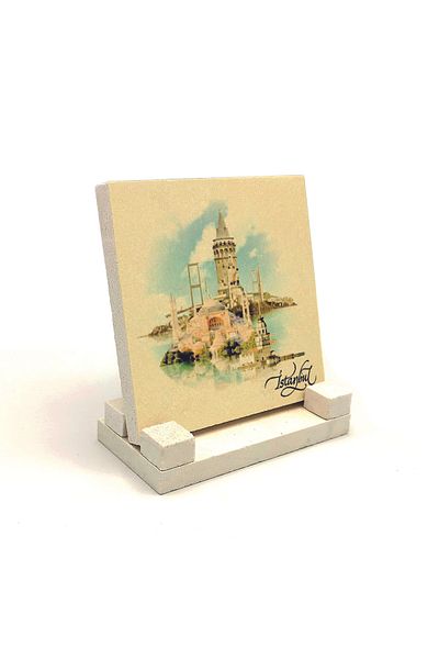 Sadrazam Istanbul Symbolic Places Printed Natural Stone Desktop 10x10 Krt-27
