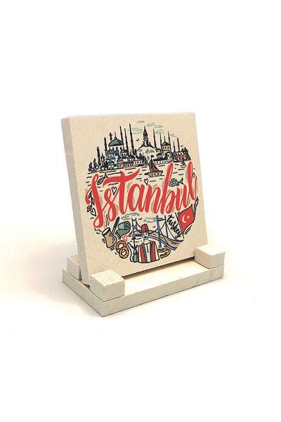 Sadrazam Istanbul Symbolic Places Printed Natural Stone Desktop 10x10 Krt-32
