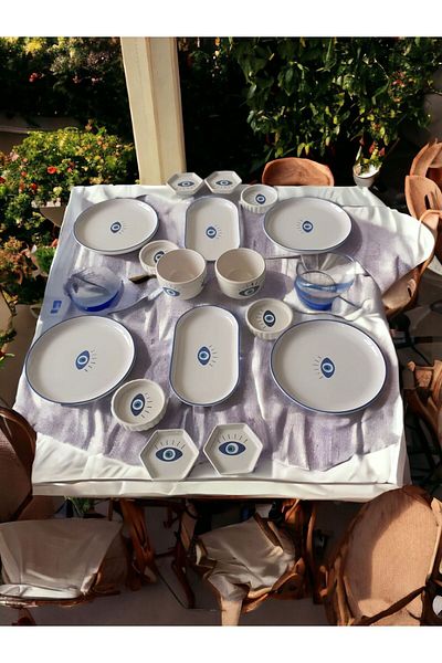 MeGgDecor 4 PERSON 16 PIECES EVIL EYE COFFEE SET