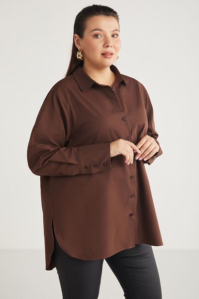 ETHIQUET Koszula damska Amarabb wykonana w 100% z bawełny organicznej, oversize fit, brązowa, duży rozmiar, z mankietami z popeliny