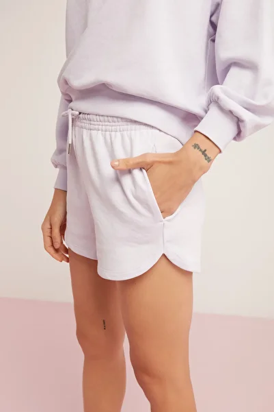 ETHIQUET Tasha Women's Cotton Three Thread Raised Soft Corded Short Elastic Lilac Shorts
