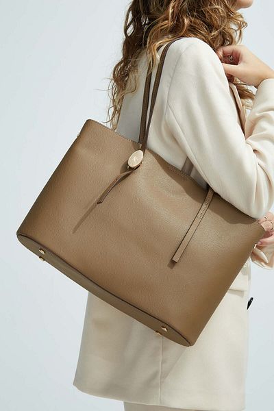 Tamer Tanca Beige Vegan Women's Shoulder Bag