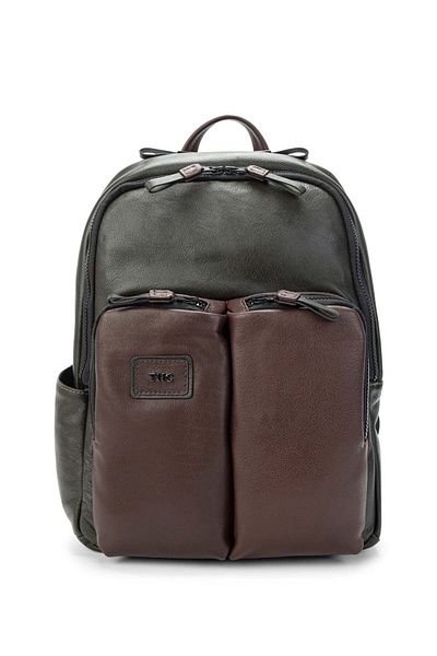 Tamer Tanca Genuine Leather Men's Backpack - Green/Brown