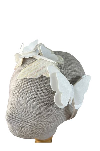 zühre balaban coroana din satin cu paiete fluture alb accesoriu pentru par fetita
