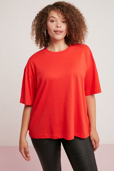ETHIQUET Allison Damska - 100% Bawełna Oversize Okrągły Dekolt Podstawowa Czerwona Duży Rozmiar T-shirt