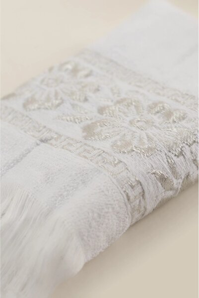 Butik Lena Beyaz 35x70 Nakışlı Püsküllü Mutfak Havlusu