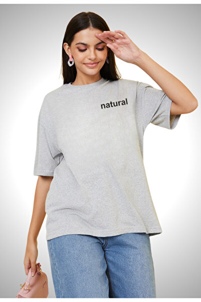 MATK MODASI φυσικό εμπριμέ μπλουζάκι από βαμβάκι Oversize