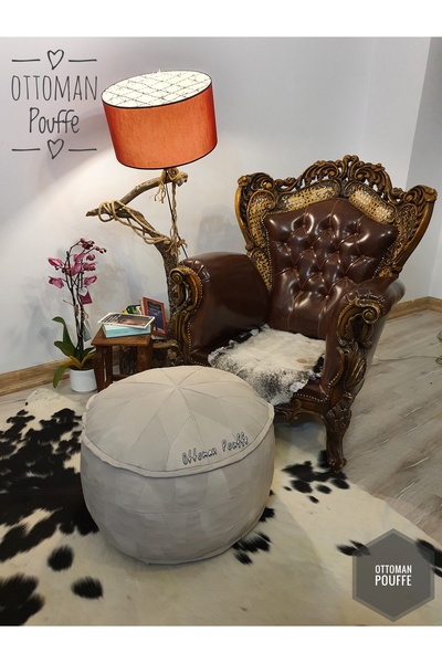 Ottoman Pouffe Dolgulu! Iskandinav El Yapımı Hakiki Deri Orijinal Bohem Ottom...