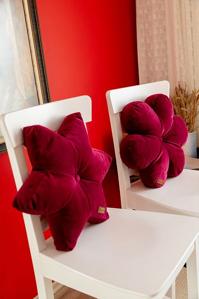 Rayda Home لون فوشيا مزخرف 1 قطعة زهور و 1 قطعة وسادة رمي على شكل نجمة 42*42 سم