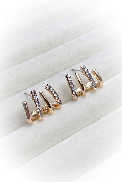 roshel Taşlı Pençe Küpe gold altın gümüş renk