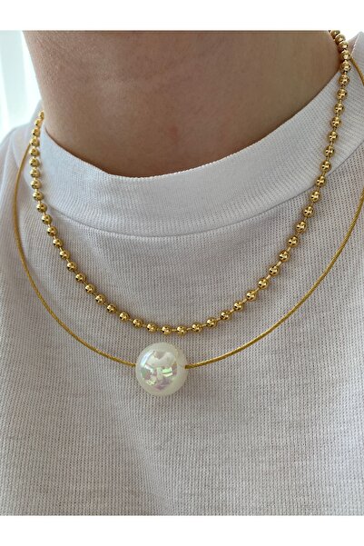 Pinery Jewels قلادة نسائية كبيرة الحجم من الفولاذ المقاوم للصدأ مقاومة للتشويه مع اللؤلؤ