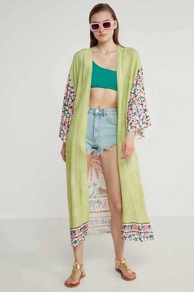 Vitrin Gemusterter Viskose-Kimono mit Seitenschlitzen