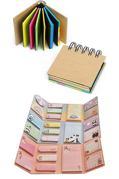 KRAF Panda Owl Rabbit 3-Piece Adhesive Note Paper Set 8 Patterns+Spiral Hard Cover Endless Postit Notebook