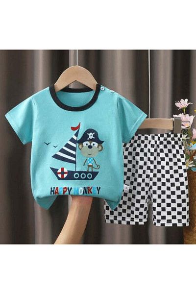 naynes 100% Cotton T-Shirt and Shorts Set for Kids - Summer Outfit (5 YEARS / Light Blue)
