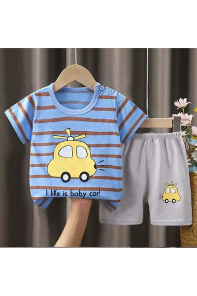 naynes 100% Cotton T-Shirt and Shorts Set for 2 Years Old Boys and Girls - Yellow Ucan Car