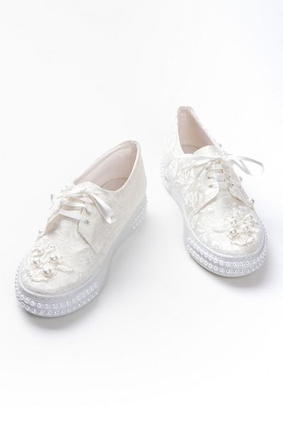 DARUGA White Low Sole Pearl Wedding Dress Evening Dress Shoes