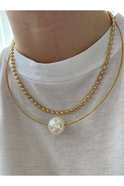 Pinery Jewels قلادة نسائية كبيرة الحجم من الفولاذ المقاوم للصدأ مقاومة للتشويه مع اللؤلؤ