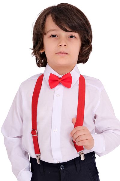Merdia Boy's Long Sleeve White Shirt Strap Bow Tie 3-Piece Set