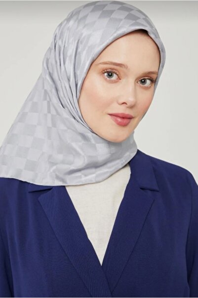 FRESCO SCARFS وشاح حجاب نسائي من قماش الجاكار الحريري بنمط الشطرنج*فضي