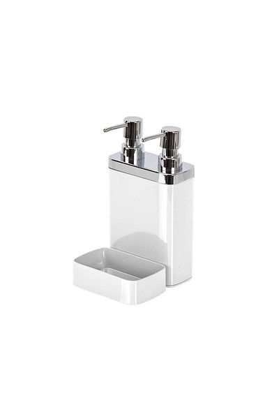 esdekor Viva Yaşa Double Liquid Soap Dispenser with Removable Sponge Holder White Plastic 12,5x13,5cm Kitchen 1 Piece