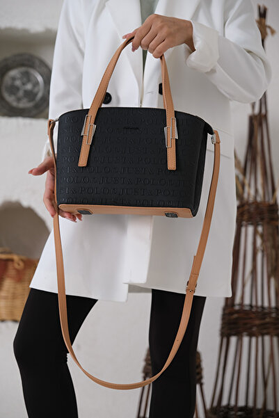 Just Polo Women's Black Tan New Season Medium Size 4 Compartment Hand and Sho...