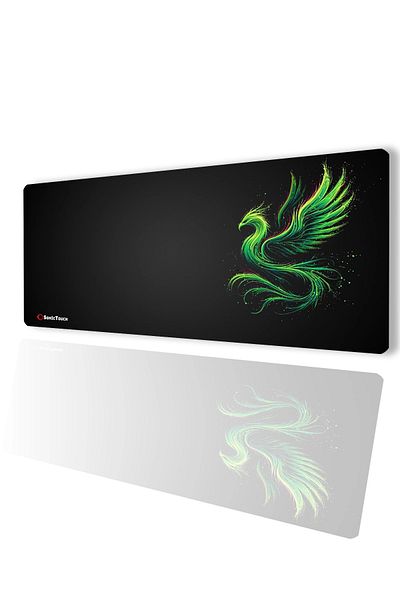 SonicTouch لوحة ماوس ألعاب UltraGrand Black Neon Green Phoenix Seamless Xxl لمشغل الألعاب المكتبي مقاس 40 × 90 سم