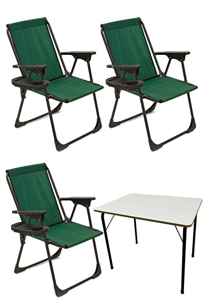 moniev Natura 3 Adet Kamp Sandalyesi Katlanır Piknik Sandalye Oval Bardaklıkl...