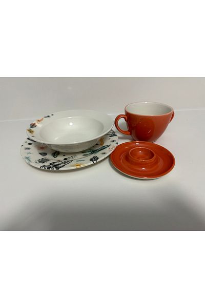 MAViHOME Orange Patterned 4 Piece Porcelain Children's Breakfast Set
