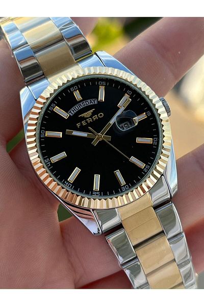 FERRO 30 Mt Waterproof Men's Wrist Watch with Steel Cord Calendar EFM11211-D2