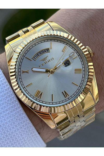 FERRO 30 Mt Waterproof Men's Wrist Watch with Steel Cord Calendar EFM11130-B