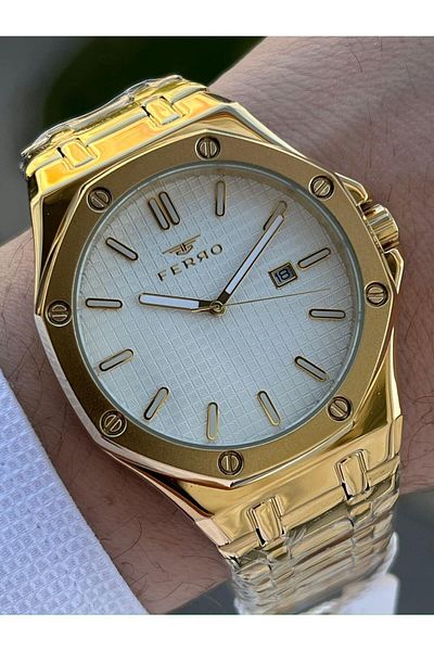 FERRO 30 Mt Waterproof Men's Wrist Watch with Steel Cord Calendar EFM11290-B