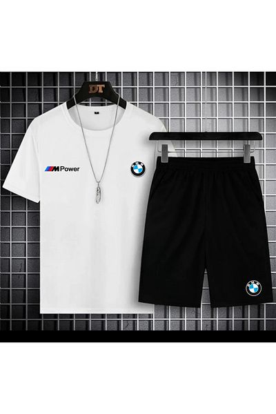 NewCabin New Season Mpower Printed Oversize Tshirt - Slim Fit Βαμβακερό σορτς 2 τεμαχίων