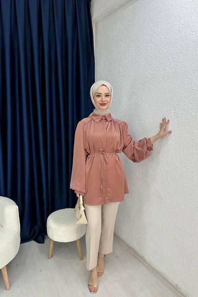 lurex moda Cămașă din SATIN cu mânecă cu balon