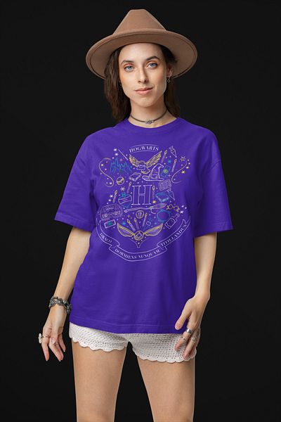 MAGORS TSHIRT STYLE-X HARRY POTTER HOGWARTS PRINTED CREWNECK, 100% ΒΑΜΒΑΚΙ, OVERSIZE TSHIRT