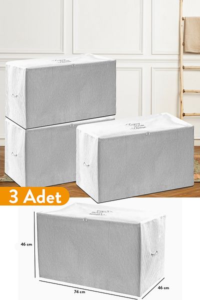 Serstil 3 τεμάχια - Μεγάλη γκρι ριγέ τσάντα - 74 x 46 x 46 cm