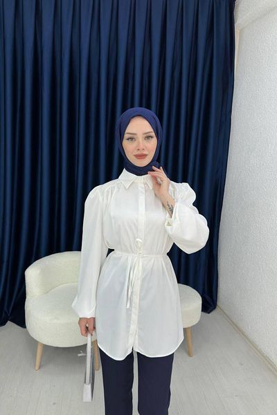 lurex moda Cămașă din satin cu mânecă cu balon