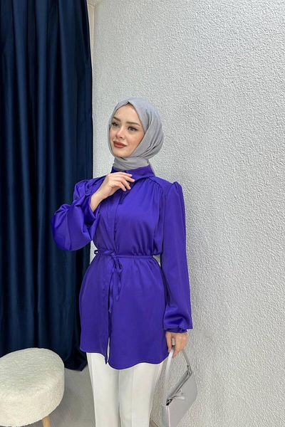 lurex moda Cămașă din satin cu mâneci cu baloane