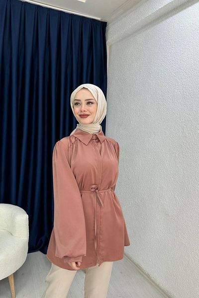 lurex moda Cămașă din SATIN cu mânecă cu balon