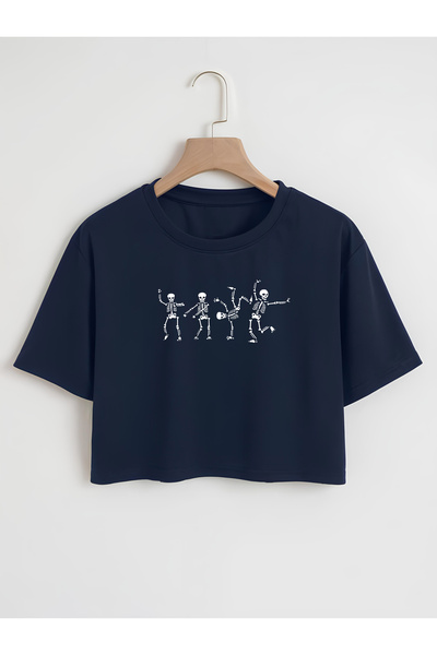 Mad&Calf Tricou de damă cu imprimeu schelet cu decolteu rotund