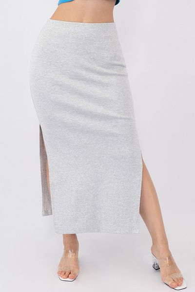 Soyo Women's Gray Cotton Corded Long Pencil Skirt with Double Slits