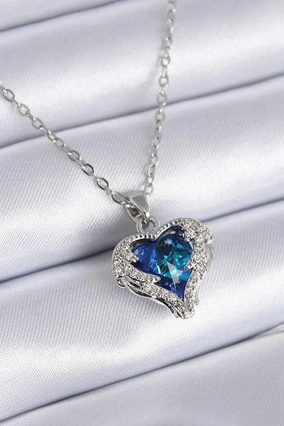 The Collection Okyanusun Kalbi Çelik Kolye Ve Mavi Zirkon Ayarlanabilir Yüzük