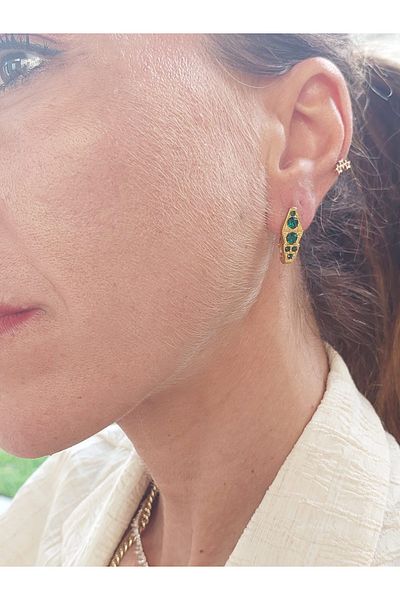 Aksesuar Gold Colored Green Jewelled Earrings