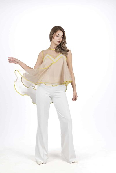 MİANOTTE Beyaz Düz Kesim Kumaş Pantolon